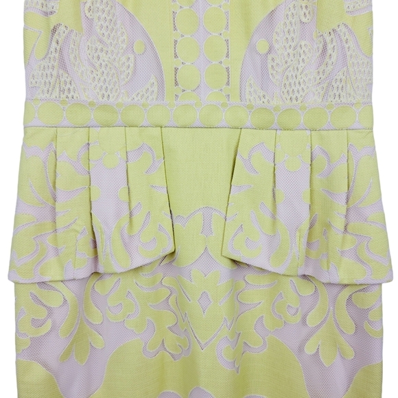 BCBGMaxAzria Etna Lace Peplum Sheath Dress Size 6 Neon Yellow Sleeveless Mini - Picture 6 of 11